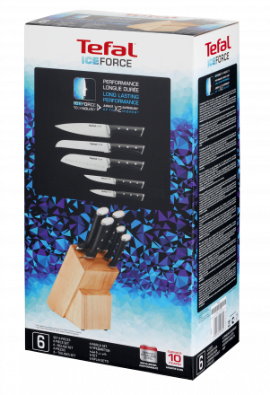 Nažu komplekts Tefal Ice Force Nerūsējošā tērauda + koka bloks